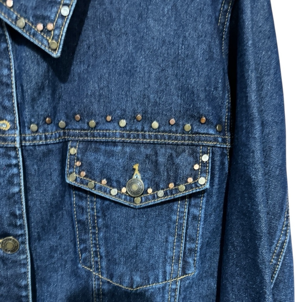 Vtg CAPISTRANO Blue Denim Studded Jean Jacket - Button Front Pockets Size 20 - Picture 2 of 6